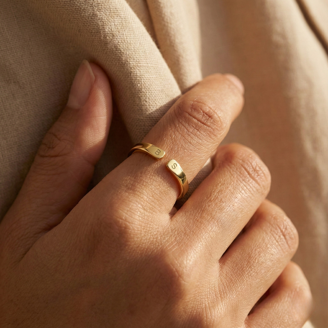 Adjustable Dainty Initial Ring