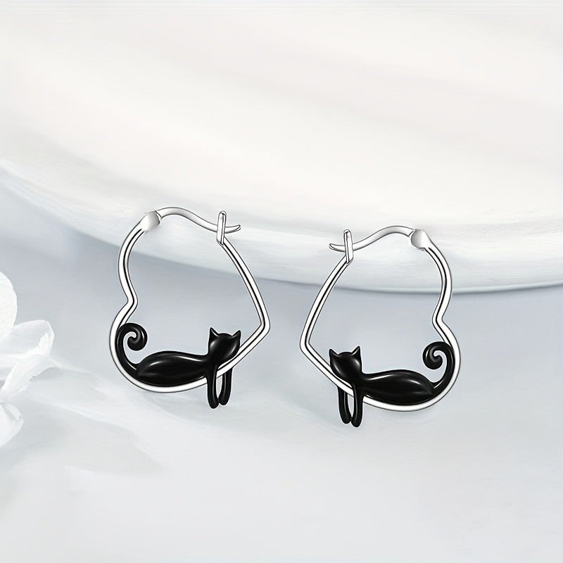 Black Cat Hoop Earrings