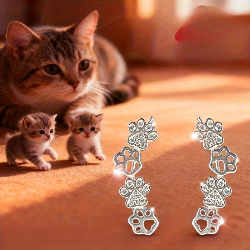 Crystal Paw Print Climber Earrings
