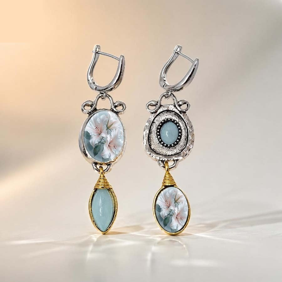 Floral & Mint Stone Drop Earrings