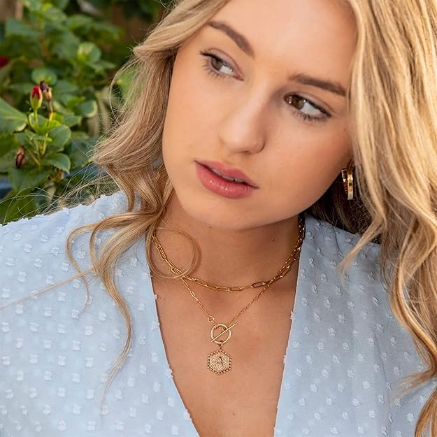 2pc Initial Toggle Necklace Set