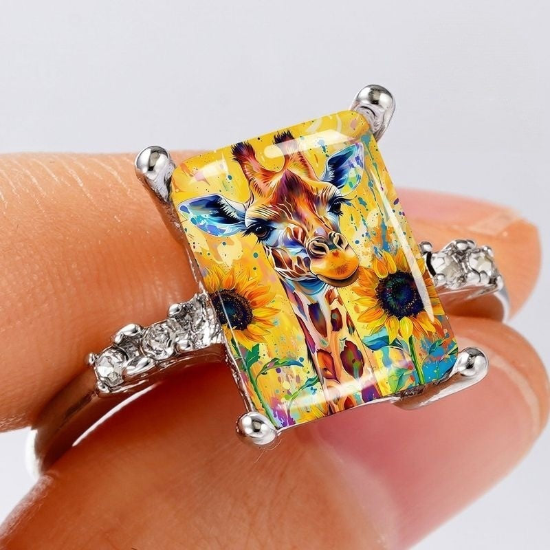 Giraffe & Sunflower Rectangle Ring