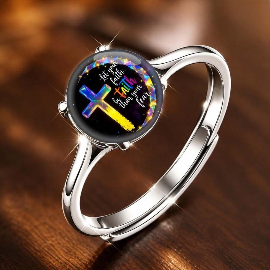 Colorful Faith Cross Message Ring