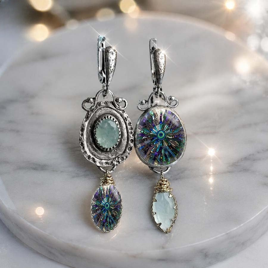 Asymmetrical Oval Mosaic Earrings