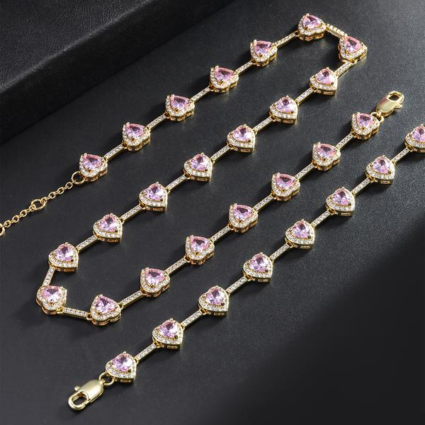 Pink Heart Shaped Necklace and Bracelet Set