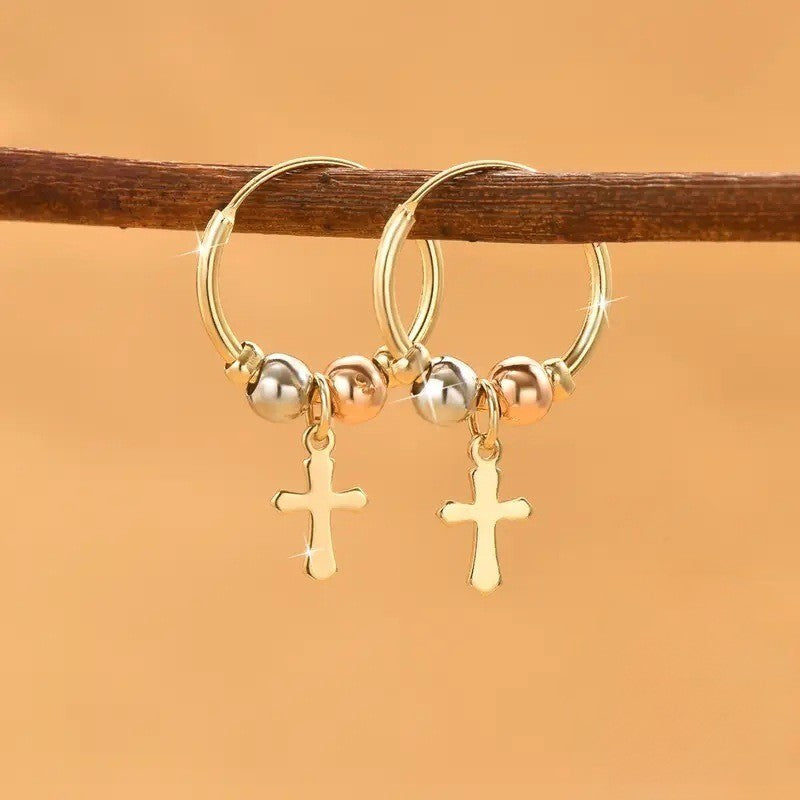 Cross Charm Hoop Earrings
