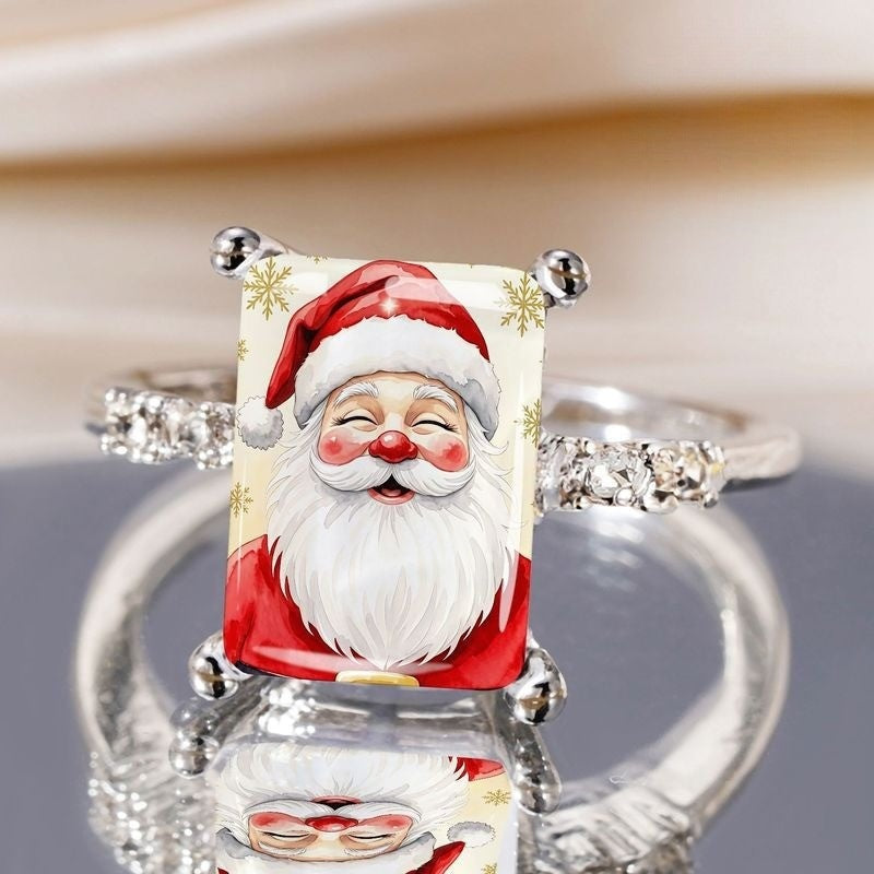 Silver Santa Claus Square Ring