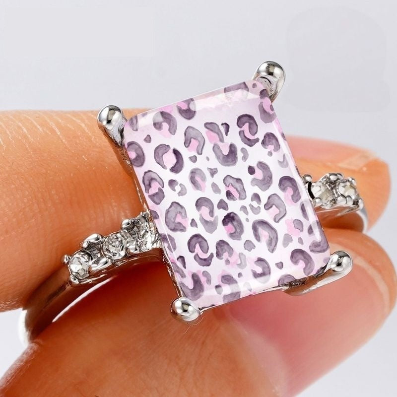 Pink Leopard Square Ring