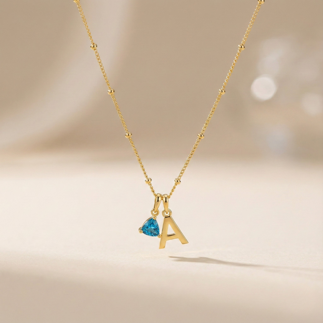 Birthstone Initial Satellite Necklace