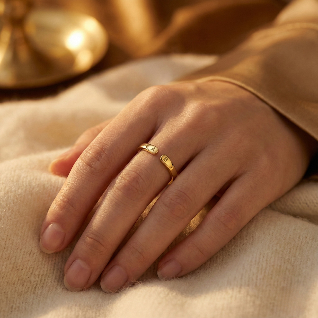 Adjustable Dainty Initial Ring