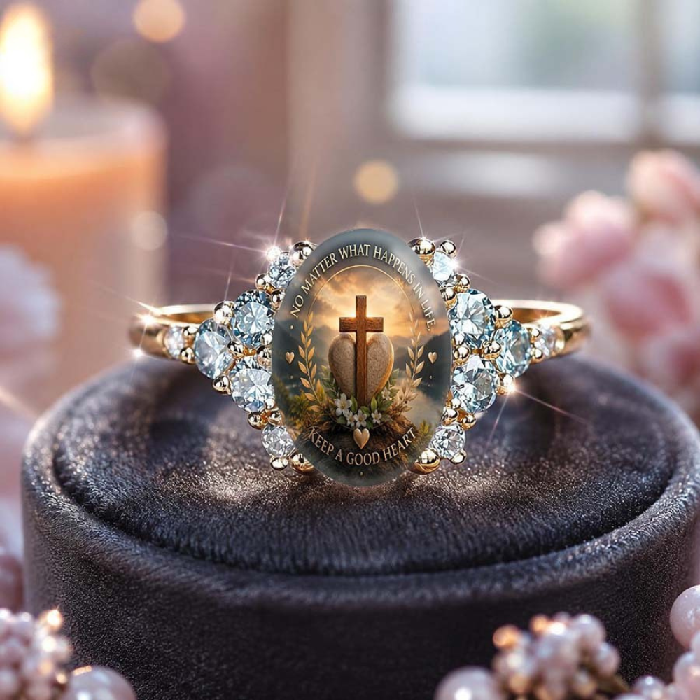 Cross Heart Scripture Pave Ring