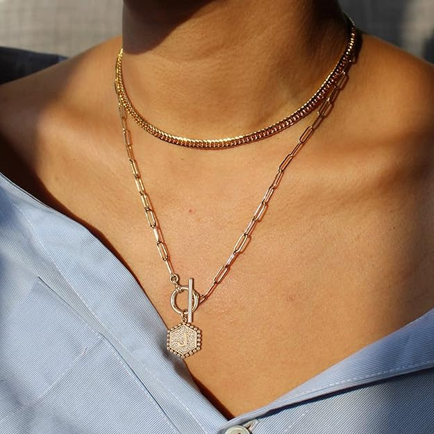 2pc Initial Toggle Necklace Set