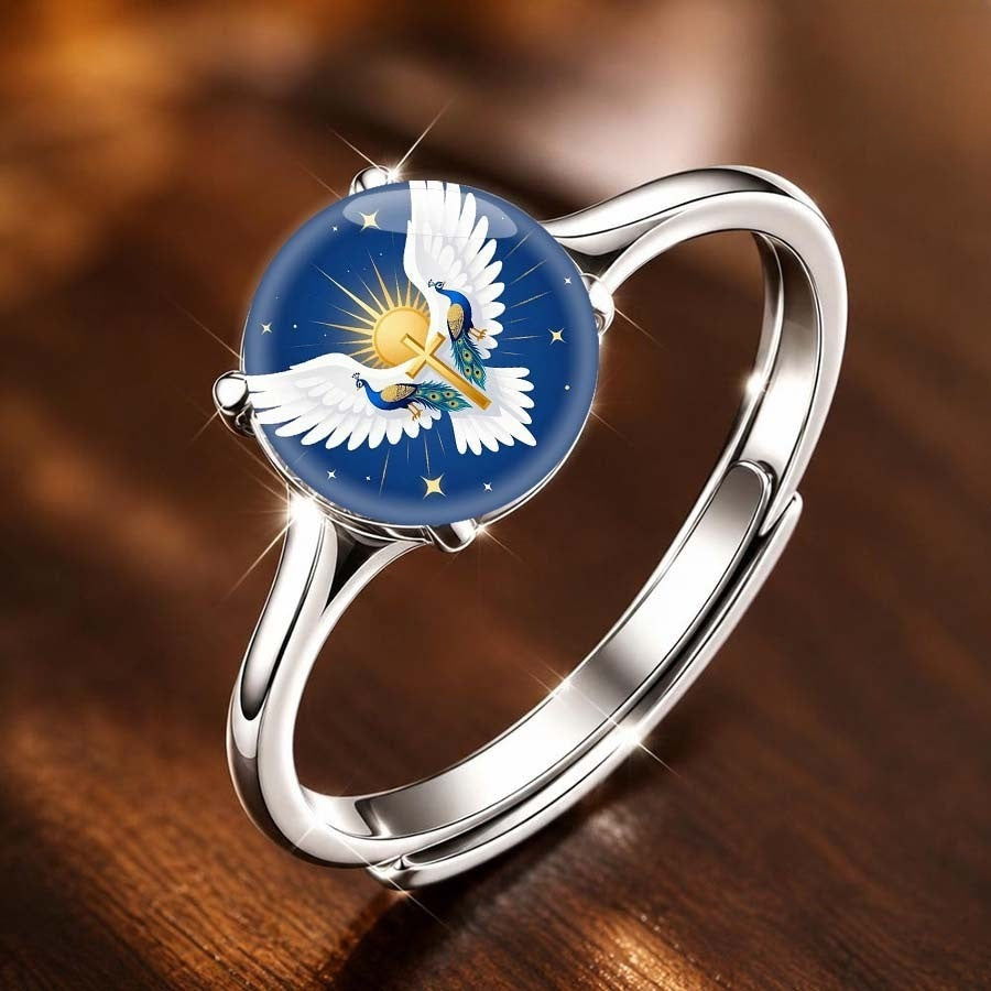Peacock & Cross Cabochon Ring
