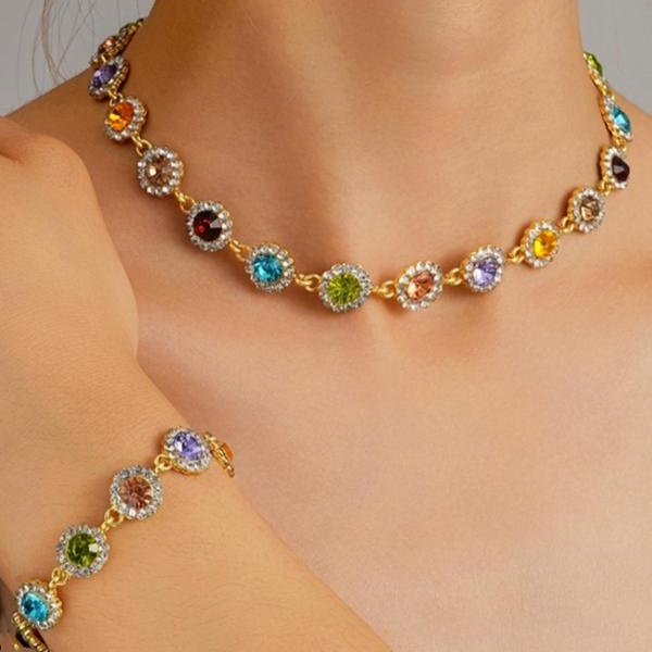 Colorful Circles Necklace And Bracelet Set