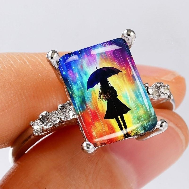 Colorful Umbrella Silhouette Ring