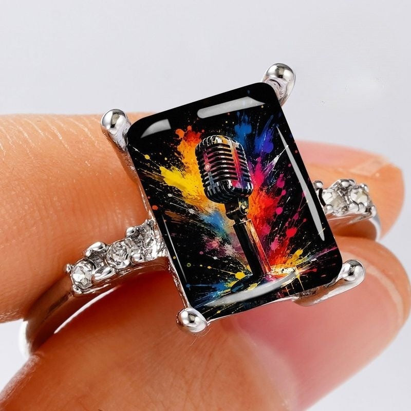 Colorful Microphone Statement Ring