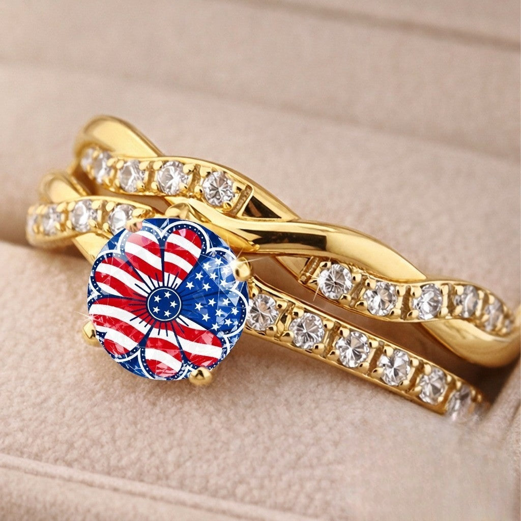 Patriotic Flower Twisted Band Ring