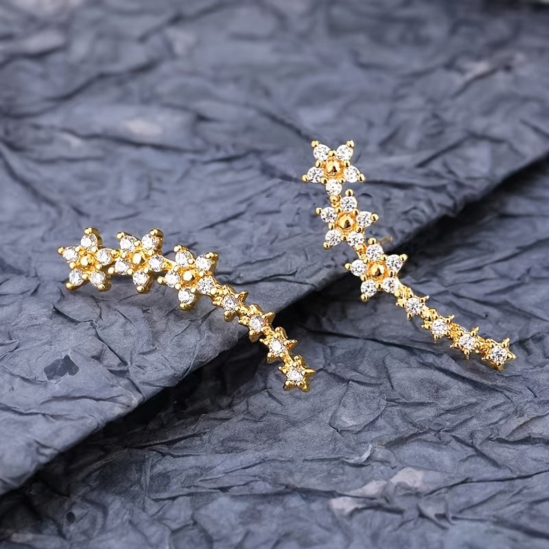 Floral Crystal Climber Earrings