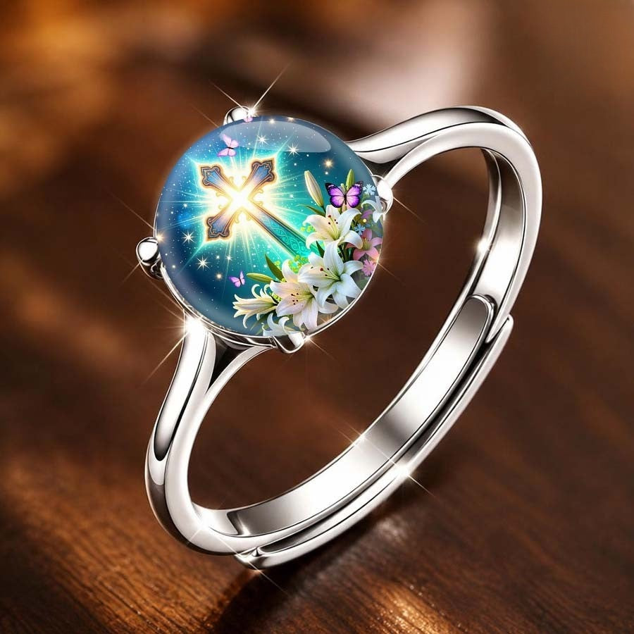 Cross & Lily Floral Ring