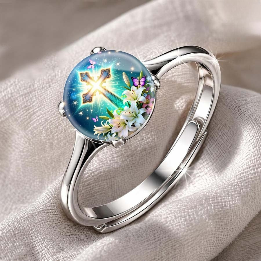 Cross & Lily Floral Ring