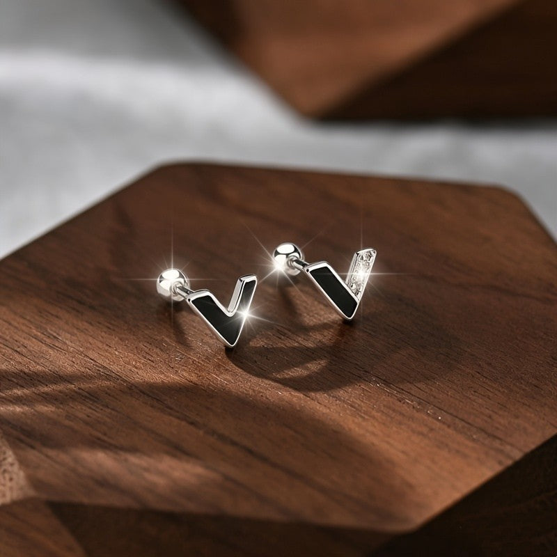 Black Enamel V Stud Earrings
