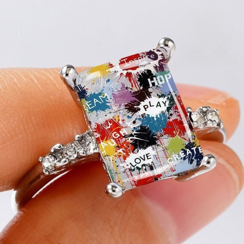 Colorful Ink Splash Statement Ring
