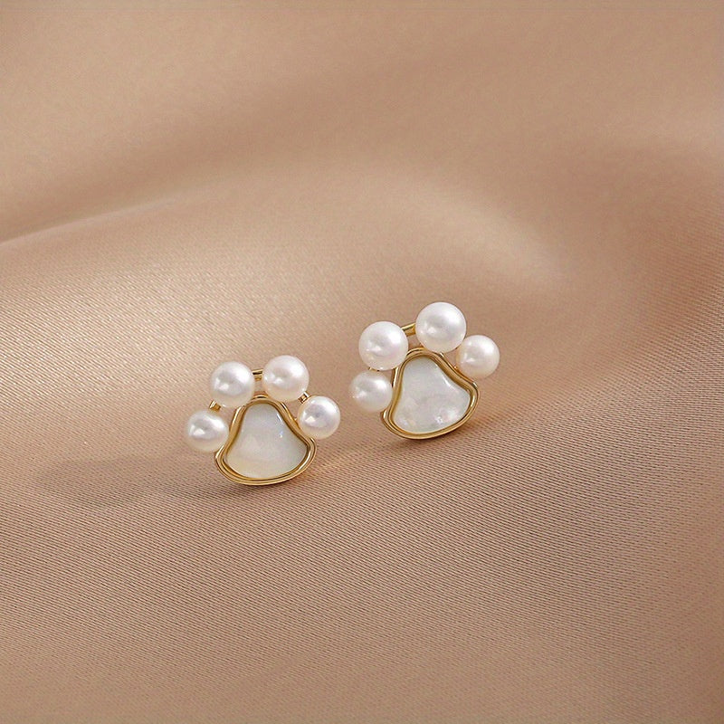 Pearl Paw Stud Earrings