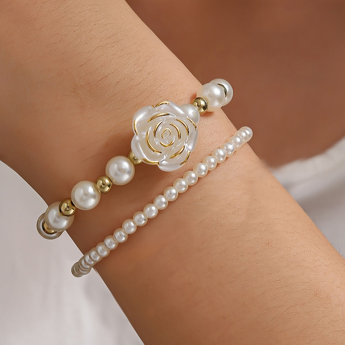 Pearl Rose Bracelet Set