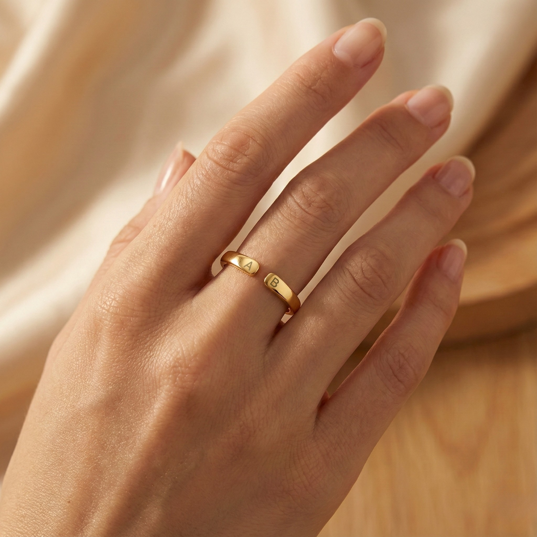 Adjustable Dainty Initial Ring