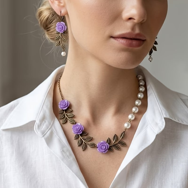 Purple Rose Jewelry Set