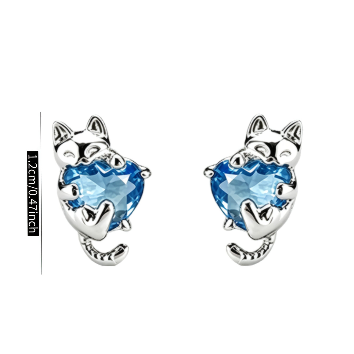 Blue Heart Cat Stud Earrings