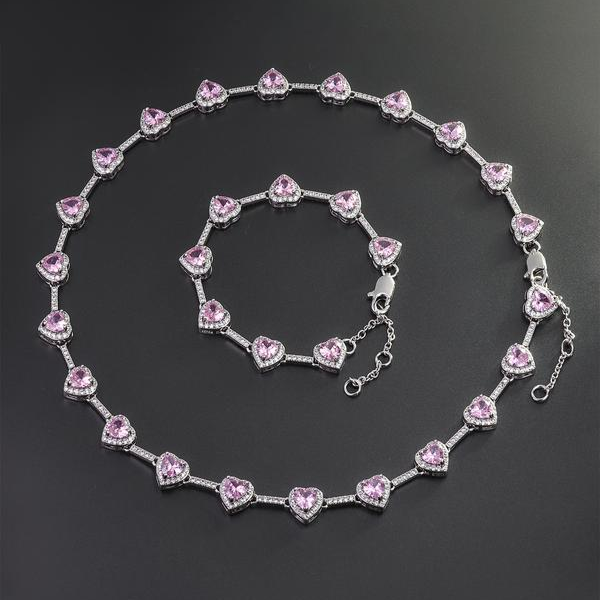 Pink Heart Shaped Necklace and Bracelet Set