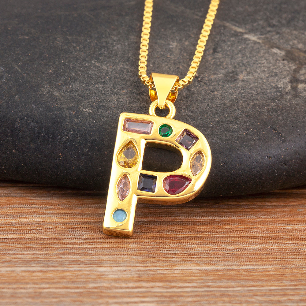 Colorful Gemstone Initial Pendant Necklace