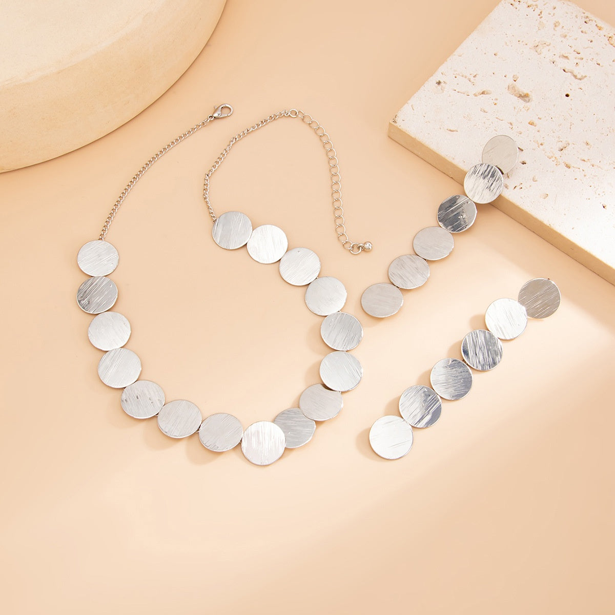 Brushed Disc Y-Necklace & Earring Set