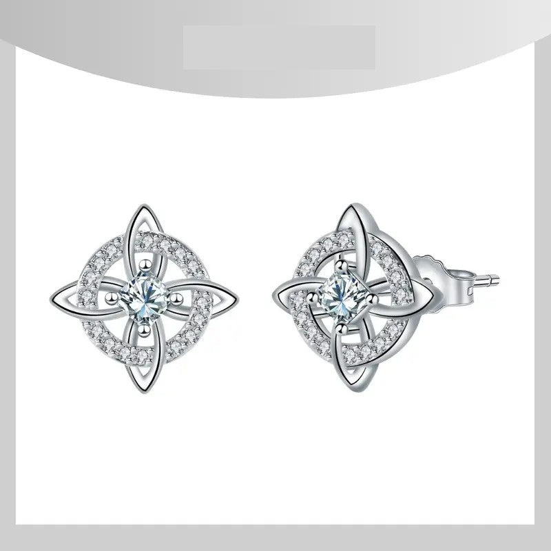Crystal Four-Point Star Knot Stud Earrings