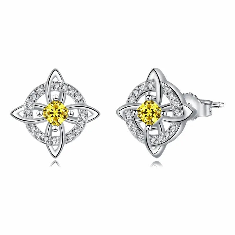 Crystal Four-Point Star Knot Stud Earrings