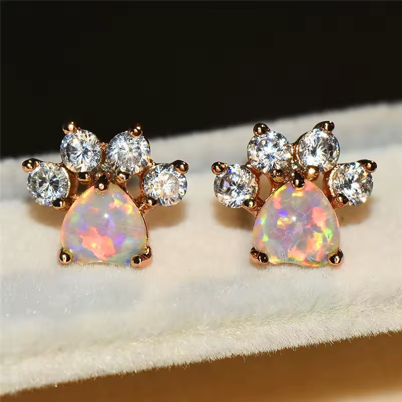 Crystal Cat Paw Earrings
