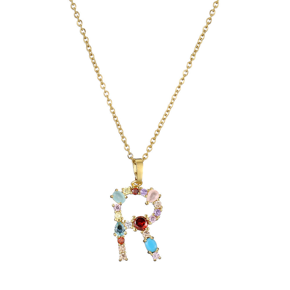 Gold Crystal Initial Pendant Necklace