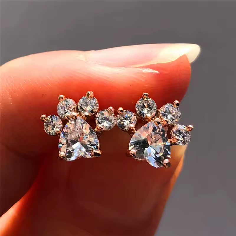 Crystal Cat Paw Earrings