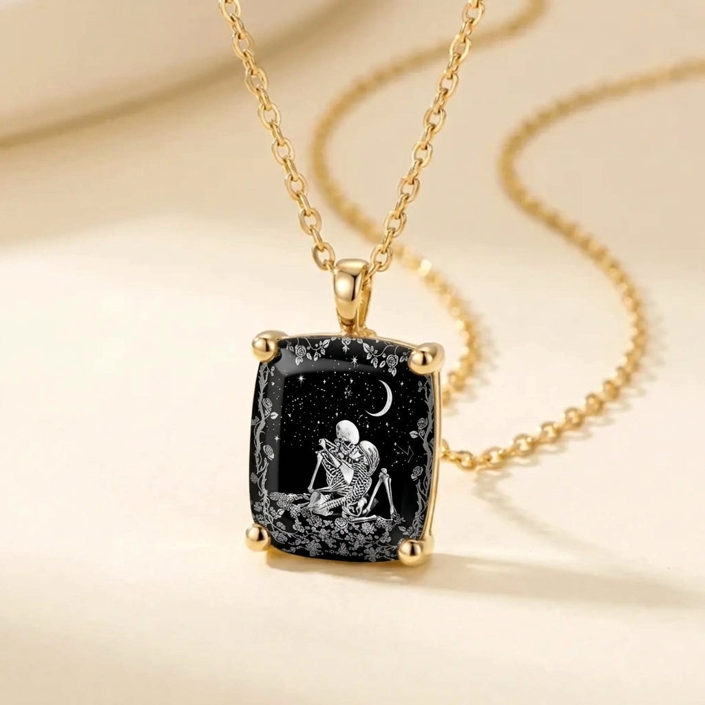 Starry Night Couple Skeleton Square Necklace