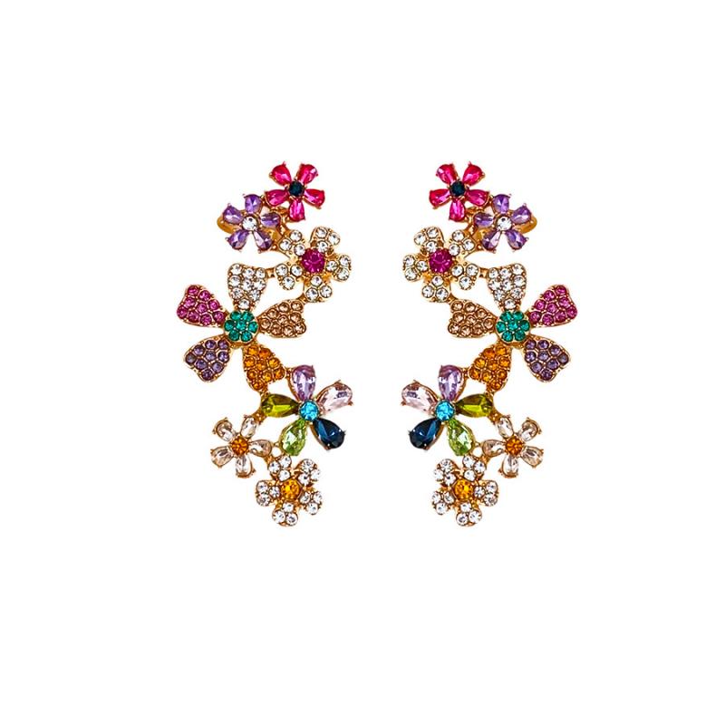 Colorful Crystal Flower Ear Climber Earrings