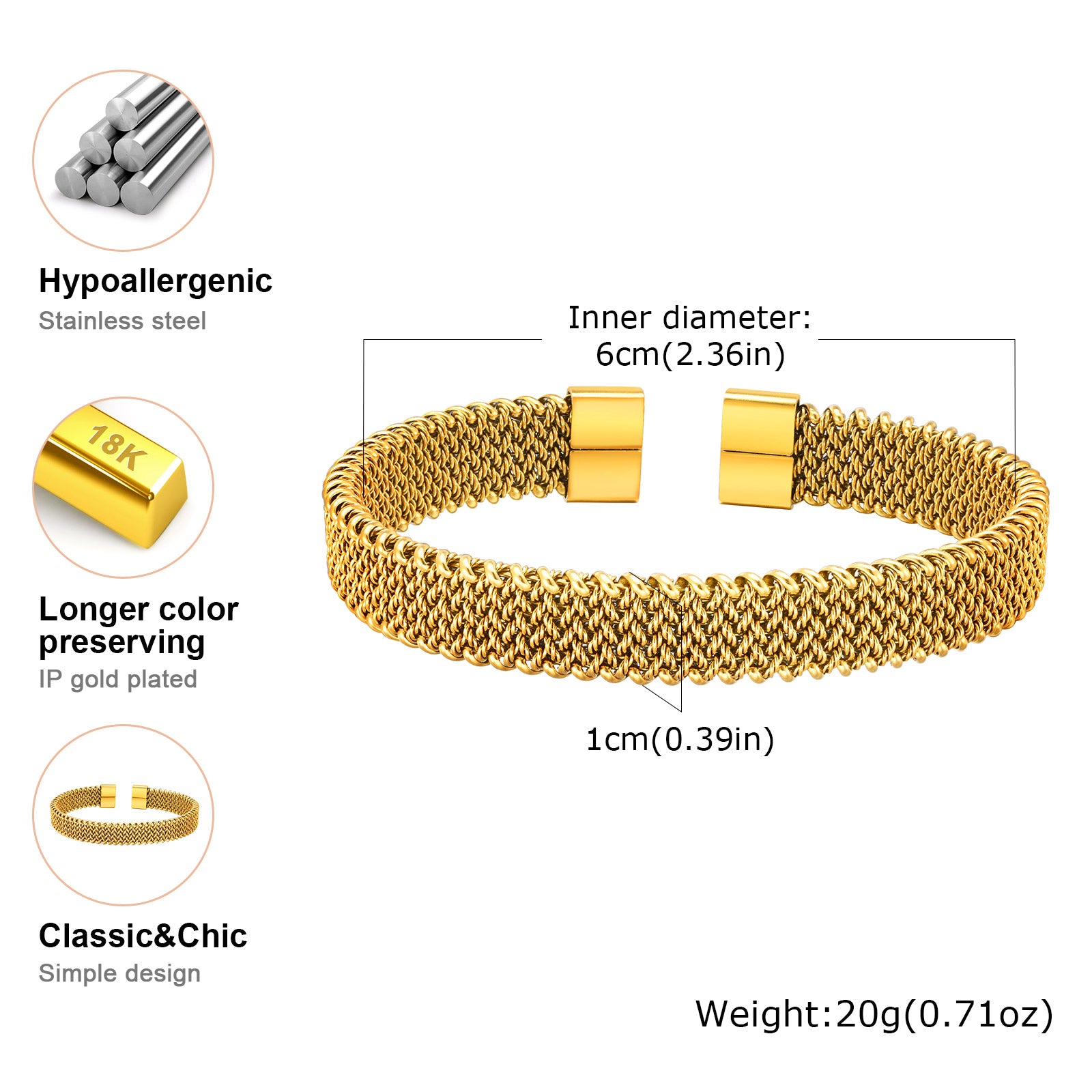 Gold Mesh Textured Cuff Bracelet