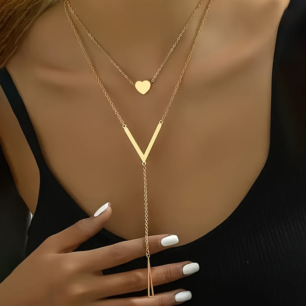 Heart & V Bar Layered Necklace