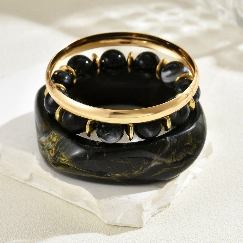 Wide Resin & Beaded Bracelet Set