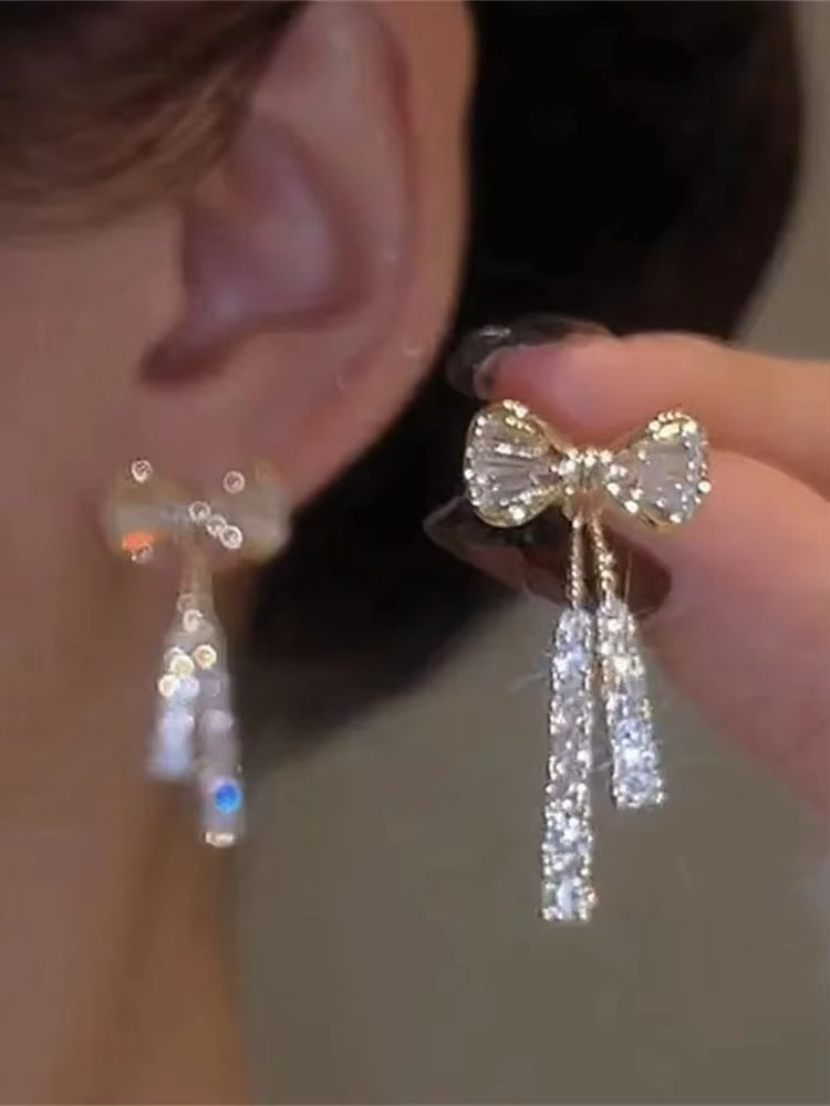 Crystal Bow Drop Earrings