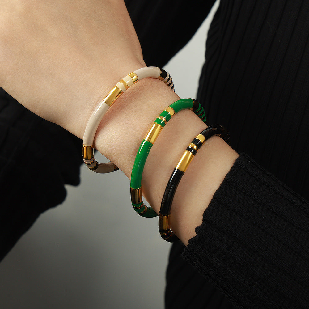 Black Enamel Gold Cuff Bangle