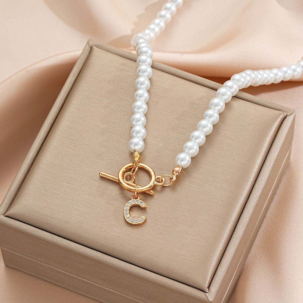 Pearl Initial Toggle Necklace
