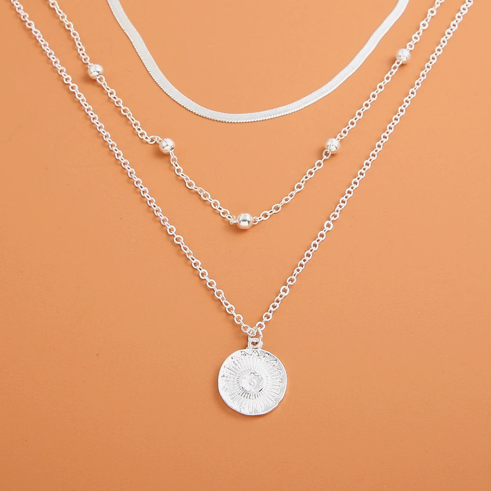 3-Layer Gold Sunflower Pendant Necklace