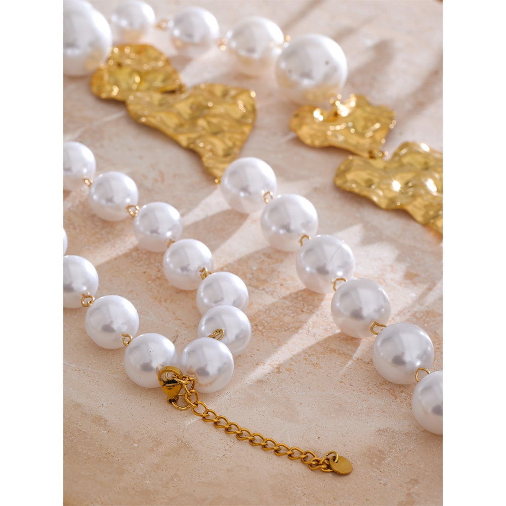 Chunky Pearl & Gold Heart Statement Necklace