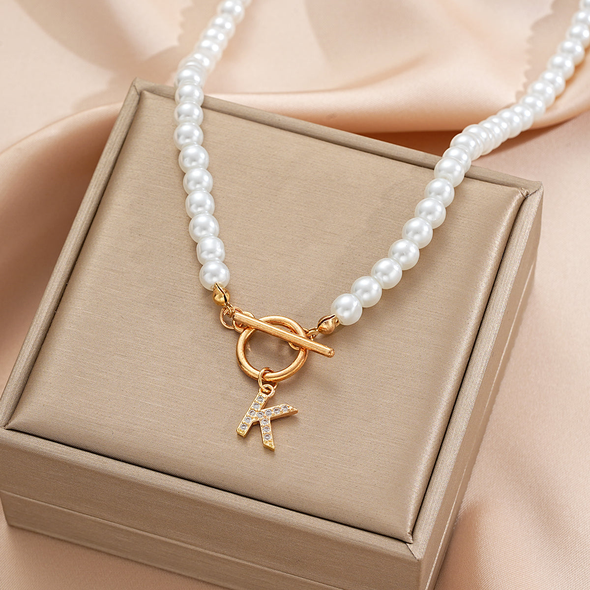 Pearl Beaded Alphabet Keychain